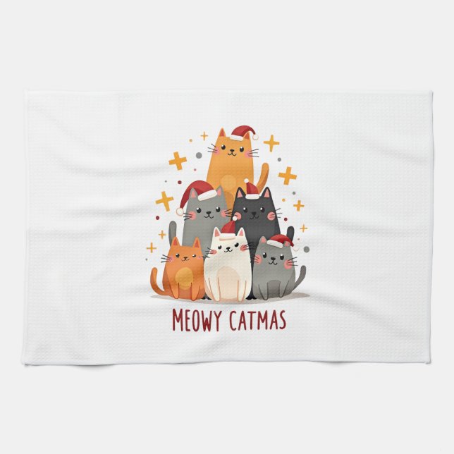 Meowy Catmas Cat Christmas Tree Xmas (1) Kitchen Towel (Horizontal)