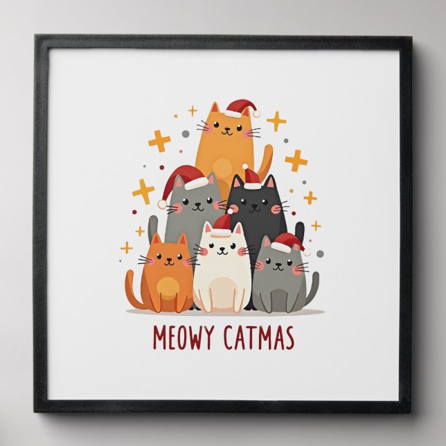 Meowy Catmas Cat Christmas Tree Xmas (1) Peel And Stick Photo Tile (Front Set)