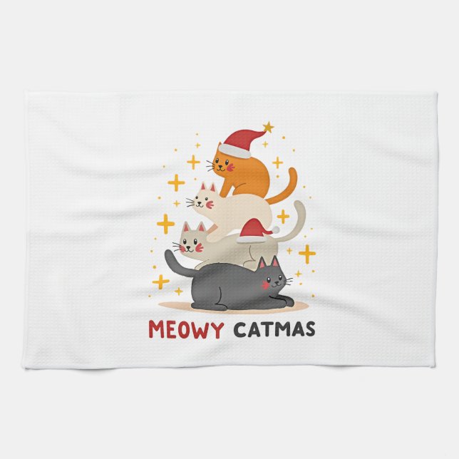 Meowy Catmas Cat Christmas Tree Xmas (2) Kitchen Towel (Horizontal)