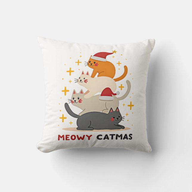 Meowy Catmas Cat Christmas Tree Xmas (2) Throw Pillow (Front)