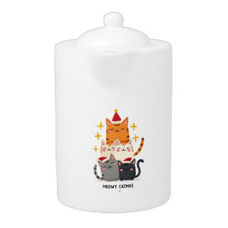 Meowy Catmas Cat Christmas Tree Xmas (3) Teapot