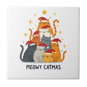 Meowy Catmas Cat Christmas Tree Xmas (4) Ceramic Tile