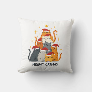 Meowy Catmas Cat Christmas Tree Xmas (4) Throw Pillow