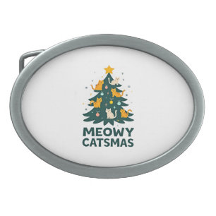 Meowy Catmas Cat Christmas Tree Xmas Funny Santa C Belt Buckle