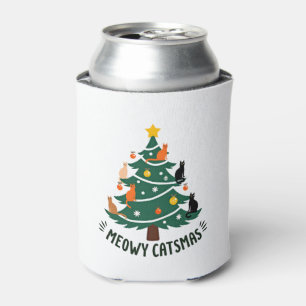 Meowy Catmas Cat Christmas Tree Xmas Funny Santa C Can Cooler