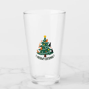 Meowy Catmas Cat Christmas Tree Xmas Funny Santa C Glass
