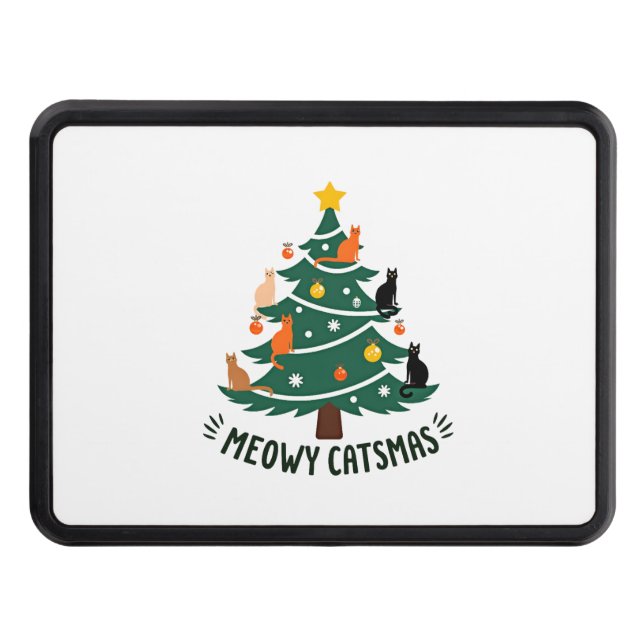 Meowy Catmas Cat Christmas Tree Xmas Funny Santa C Hitch Cover (Front)