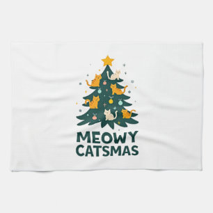 Meowy Catmas Cat Christmas Tree Xmas Funny Santa C Kitchen Towel