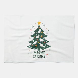 Meowy Catmas Cat Christmas Tree Xmas Funny Santa C Kitchen Towel