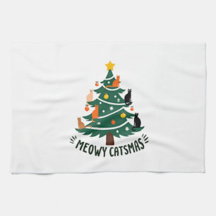Meowy Catmas Cat Christmas Tree Xmas Funny Santa C Kitchen Towel