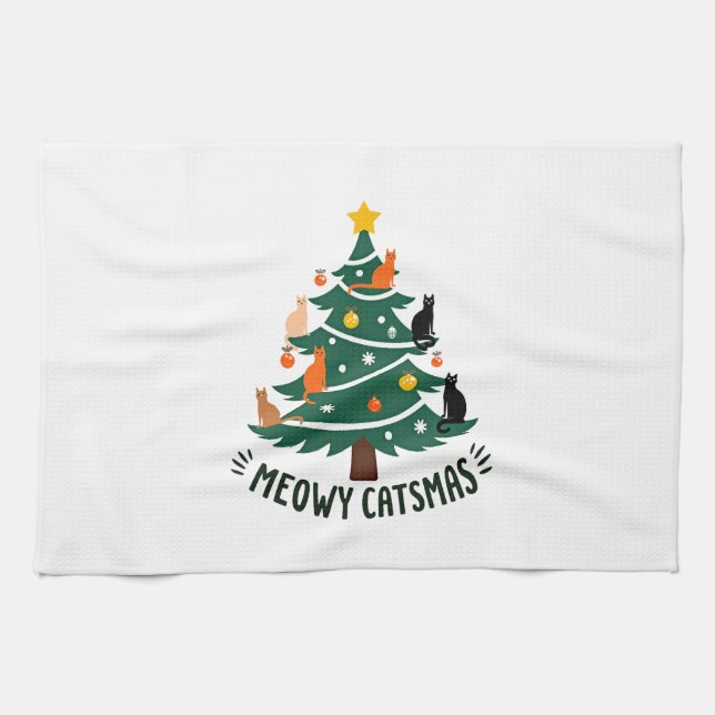 Meowy Catmas Cat Christmas Tree Xmas Funny Santa C Kitchen Towel (Horizontal)