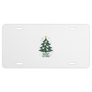 Meowy Catmas Cat Christmas Tree Xmas Funny Santa C License Plate
