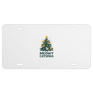Meowy Catmas Cat Christmas Tree Xmas Funny Santa C License Plate