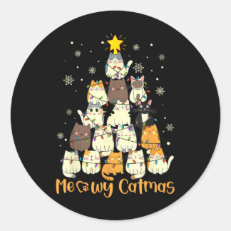 Meowy Catmas Cat Christmas Tree Xmas Girls Boys Fu Classic Round Sticker