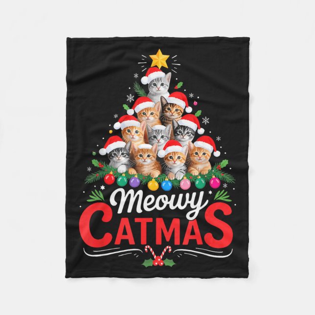 Meowy Catmas Cat Christmas Tree Xmas Girls Boys Fu Fleece Blanket (Front)