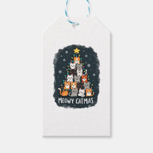 Meowy Catmas Cat Christmas Tree Xmas Girls Boys Fu Gift Tags