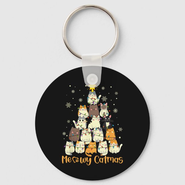 Meowy Catmas Cat Christmas Tree Xmas Girls Boys Fu Keychain (Front)