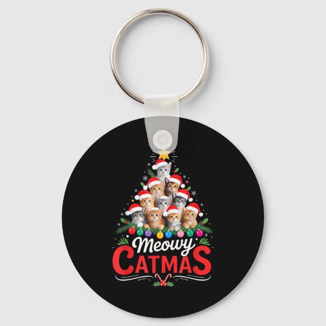 Meowy Catmas Cat Christmas Tree Xmas Girls Boys Fu Keychain (Front)