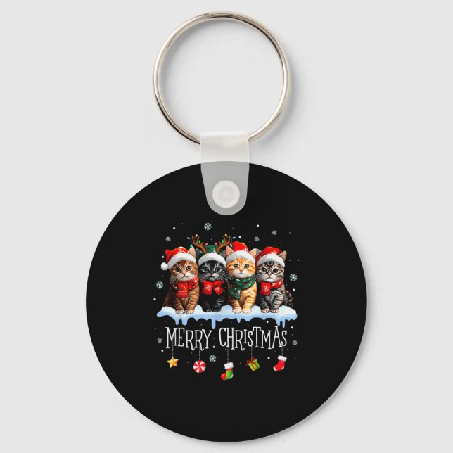 Meowy Catmas Cat Christmas Tree Xmas Girls Boys Fu Keychain (Front)
