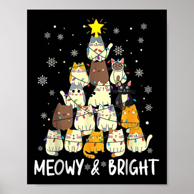 Meowy Catmas Cat Christmas Tree Xmas Girls Boys Fu Poster (Front)