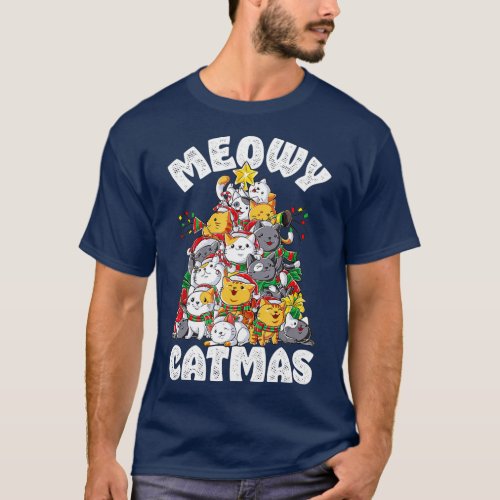 Meowy Catmas Cat Christmas Tree Xmas Girls Boys Fu T_Shirt