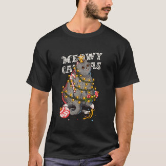 Meowy Catmas Cat Christmas Tree Xmas Girls Boys Fu T-Shirt