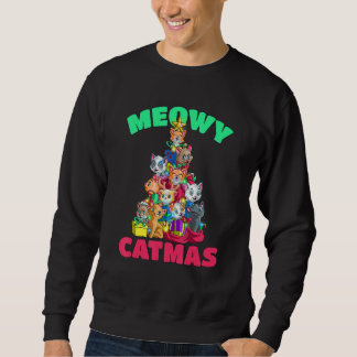 Meowy Catmas Cat Christmas Tree Xmas Girls Boys Ki Sweatshirt