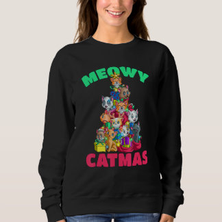 Meowy Catmas Cat Christmas Tree Xmas Girls Boys Ki Sweatshirt