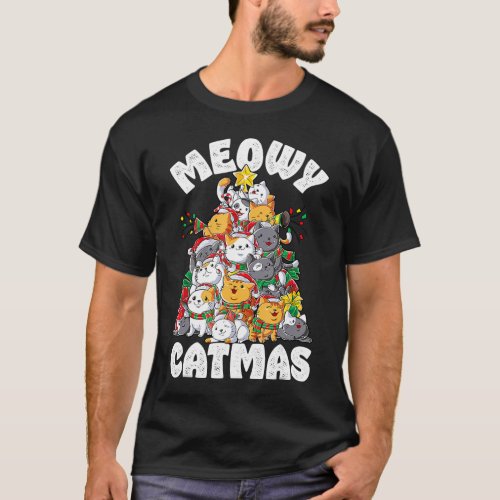 Meowy Catmas Cat Christmas Tree Xmas Santa Essenti T_Shirt