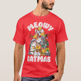 Meowy Catmas Cat Christmas Tree Xmas T-Shirt