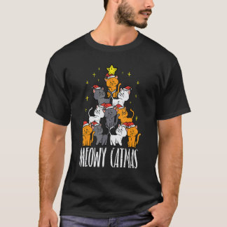 Meowy Catmas Cat Christmas Tree Xmas Women Girls T-Shirt