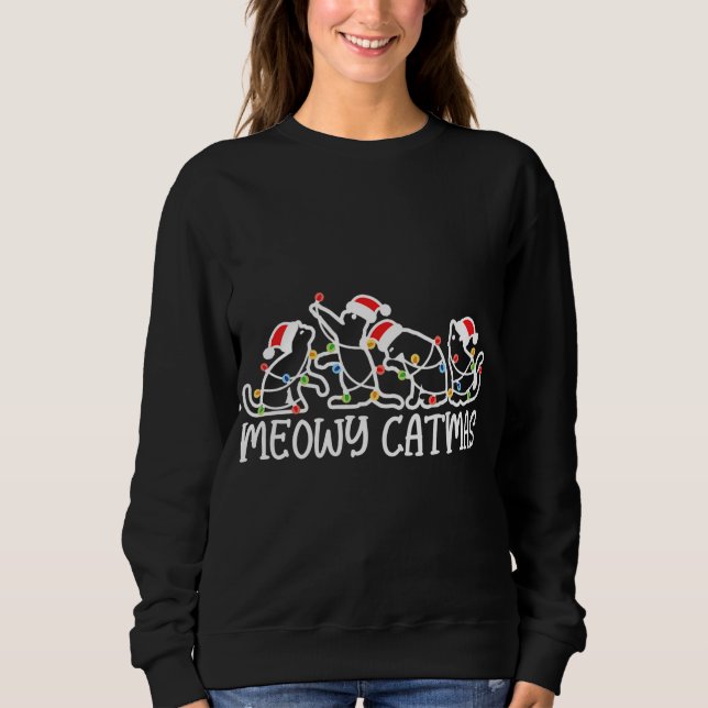 Meowy Catmas, Cat Lover Christmas Sweatshirt (Front)