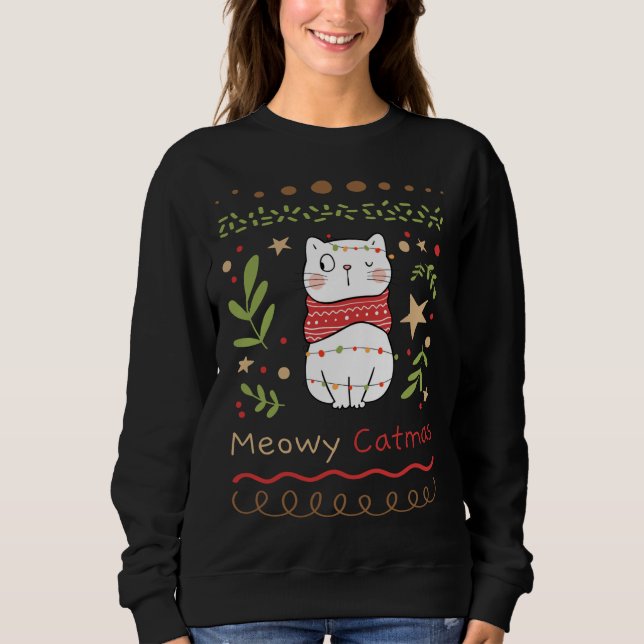 Meowy Catmas Cat Lover Christmas Xmas Sweatshirt (Front)