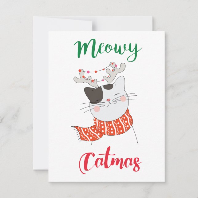 Meowy Catmas, Cat Merry Christmas  Holiday Card (Front)