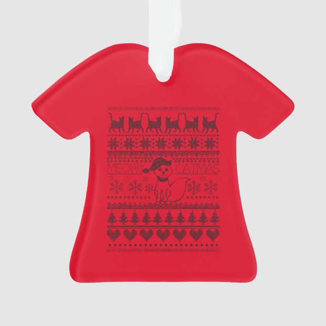 Meowy Catmas Cat Ugly Sweater T-Shirt Ornament (Front)