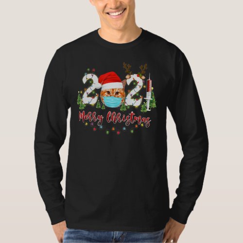 Meowy Catmas Cat Wear Mask Hat Santa Merry Christm T_Shirt