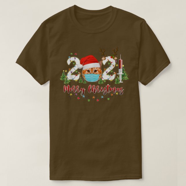 Meowy Catmas Cat Wear Mask hat santa merry Christm T-Shirt (Design Front)