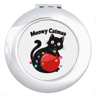 Meowy Catmas - Cat with Christmas ornament Compact Mirror