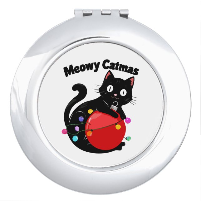 Meowy Catmas - Cat with Christmas ornament Compact Mirror (Front)