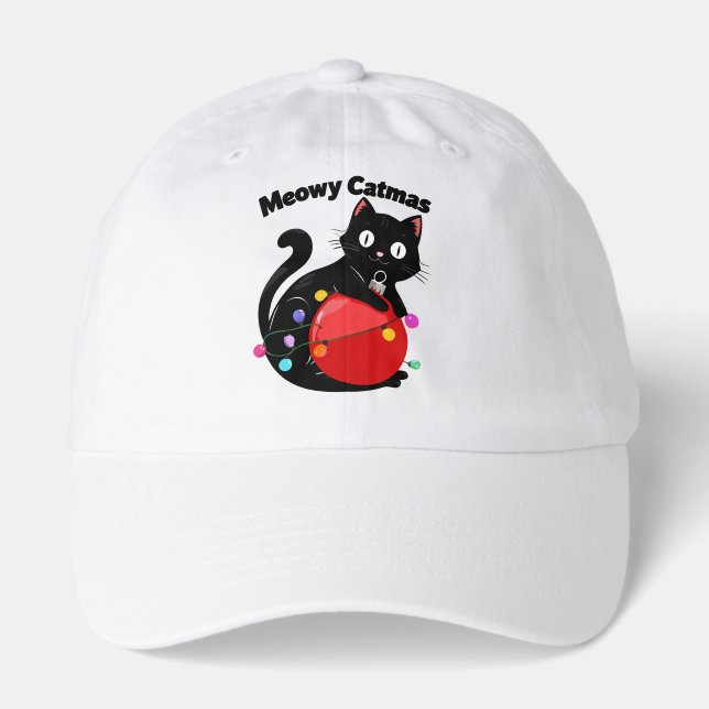 Meowy Catmas - Cat with Christmas ornament Hat (Front)