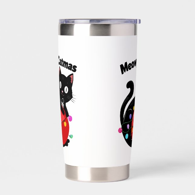 Meowy Catmas - Cat with Christmas ornament Insulated Tumbler (Left)
