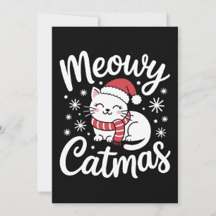 Meowy Catmas Christmas Cat Santa Hat Scarf Xmas Invitation