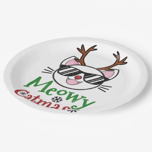 Meowy Catmas Christmas Kitty Cat Red Nose Reindeer Paper Plates