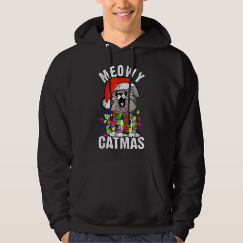 MEOWY Catmas Christmas Lights Cat Lover Gifts Hoodie