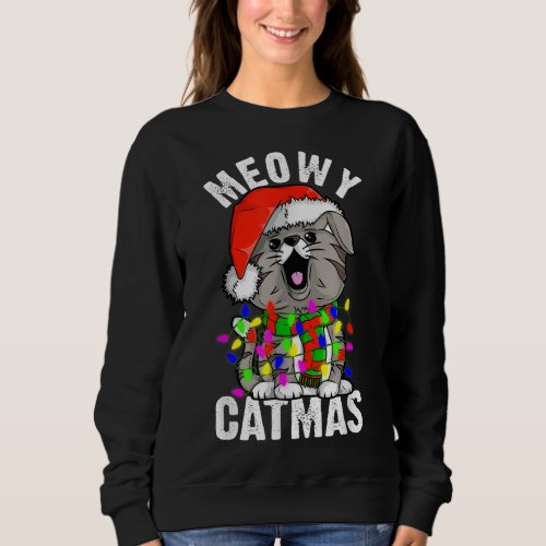MEOWY Catmas Christmas Lights Cat Lover Gifts Sweatshirt