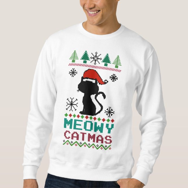 Meowy Catmas Christmas Santa Cat Ugly Sweater (Front)