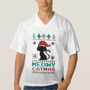 Meowy Catmas Christmas Santa Cat Ugly Sweater Men's Football Jersey