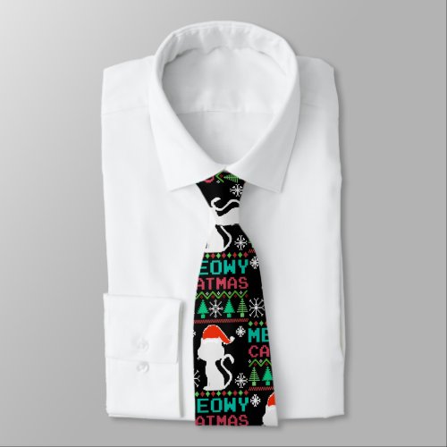 Meowy Catmas Christmas Santa Cat Ugly Sweater Neck Tie