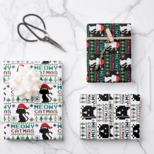 Meowy Catmas Christmas Santa Cat Ugly Sweater Wrapping Paper Sheets