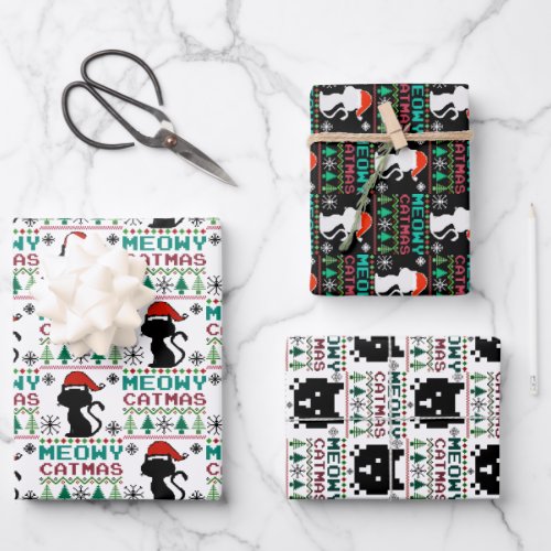 Meowy Catmas Christmas Santa Cat Ugly Sweater Wrapping Paper Sheets